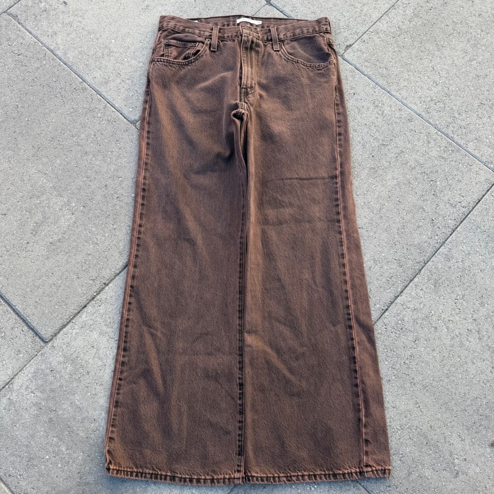 Levis Premium Baggy Boot Jeans Brown Faded Denim Mens 30x29 Wide Leg Relaxed